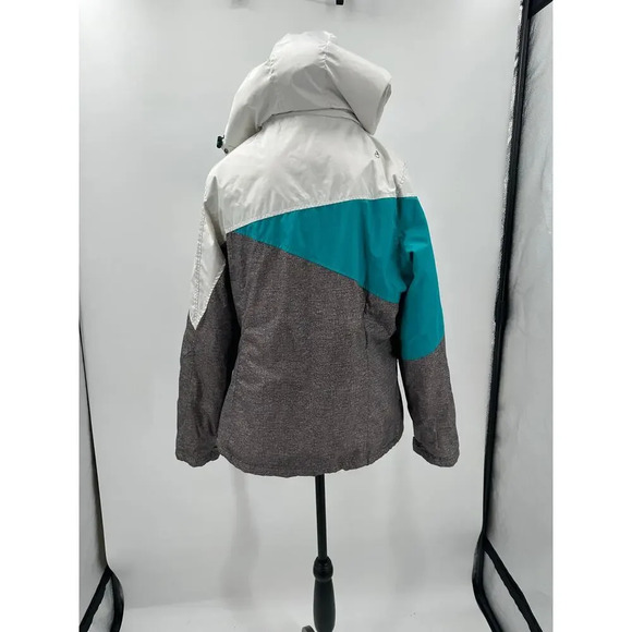 Magellan Outdoors Women's gray/white/green crosshatch hooded ski jacket, size L - Picture 3 of 7